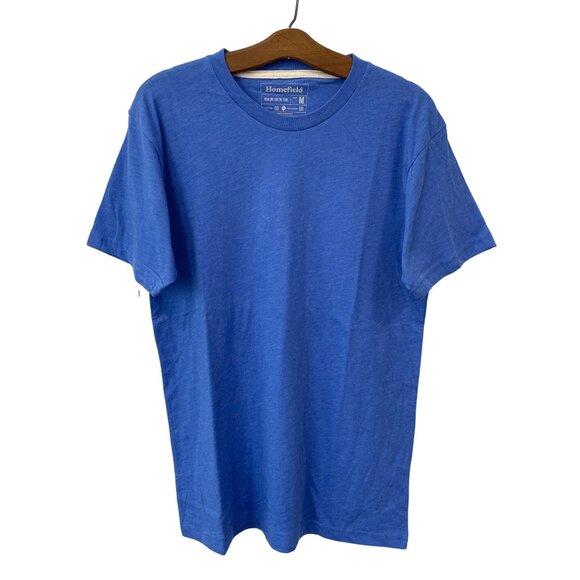 Homefield Crewneck Short Sleeve T Shirt Mens M Blue Cotton Poly Plaid Basic Tee - Picture 1 of 6